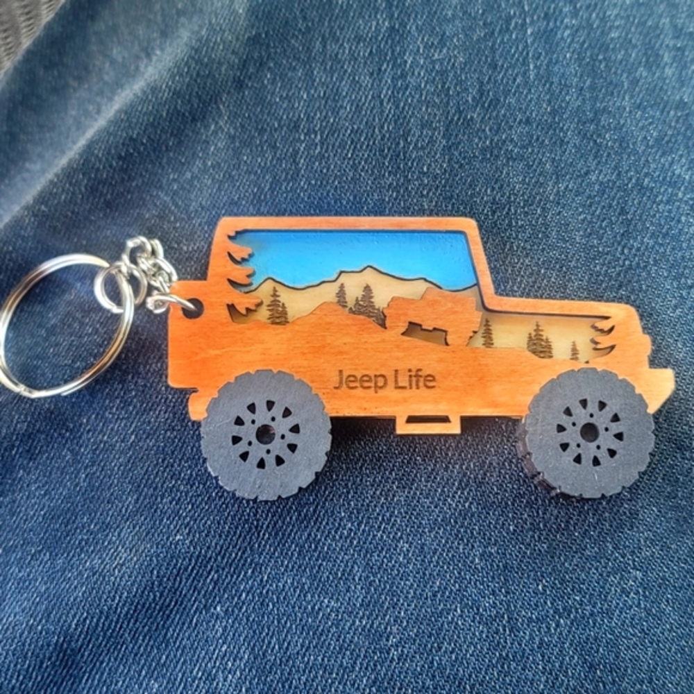 Handmade laser engraved jeep keychain